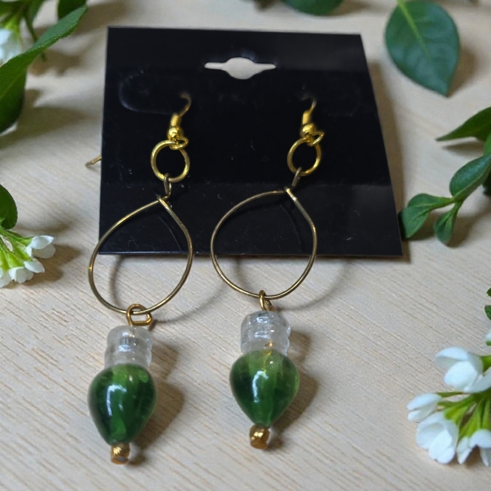 Elegant Green and Gold Drop Earrings